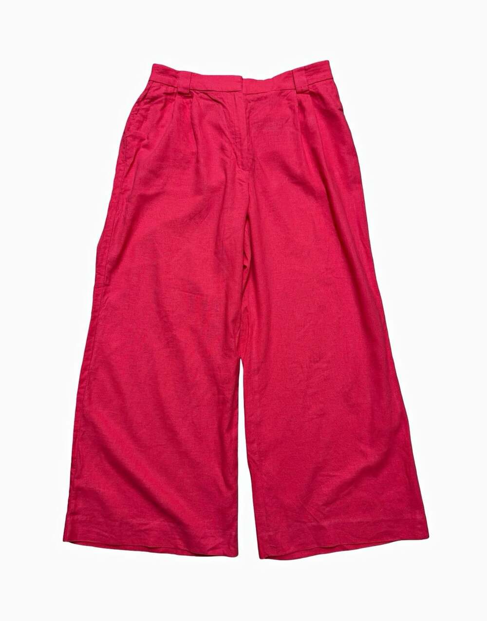 Express Wide Leg Pants Womens Red High Rise Linen Rayon Relaxed Solid